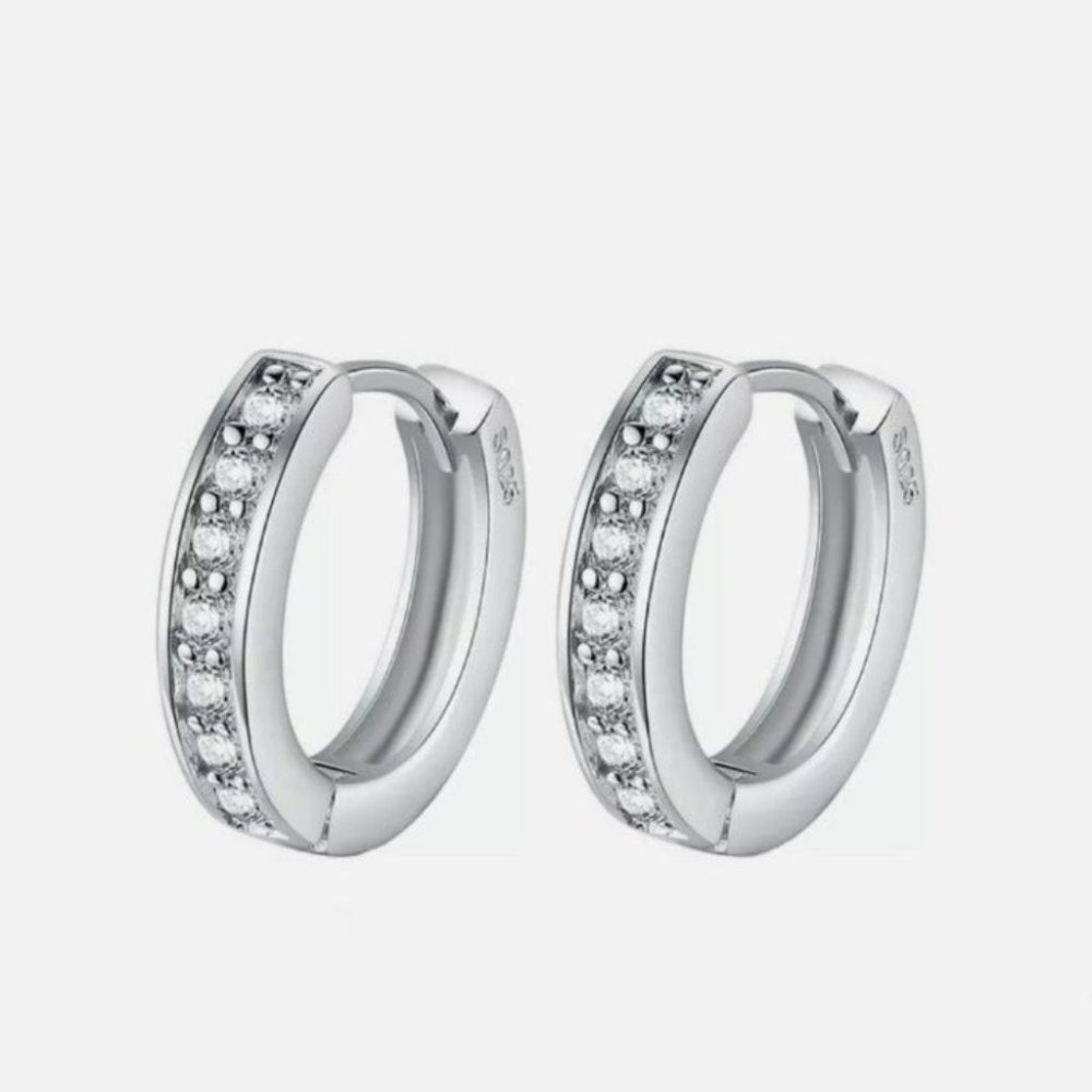 New 925 Silver Hoop Diamond Earrings - Picture 2 of 5